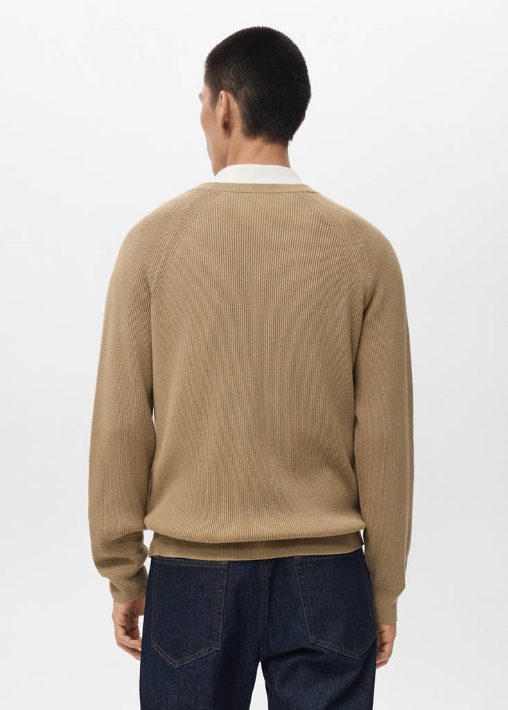 Ribbed knitted cardigan with buttons — Beige