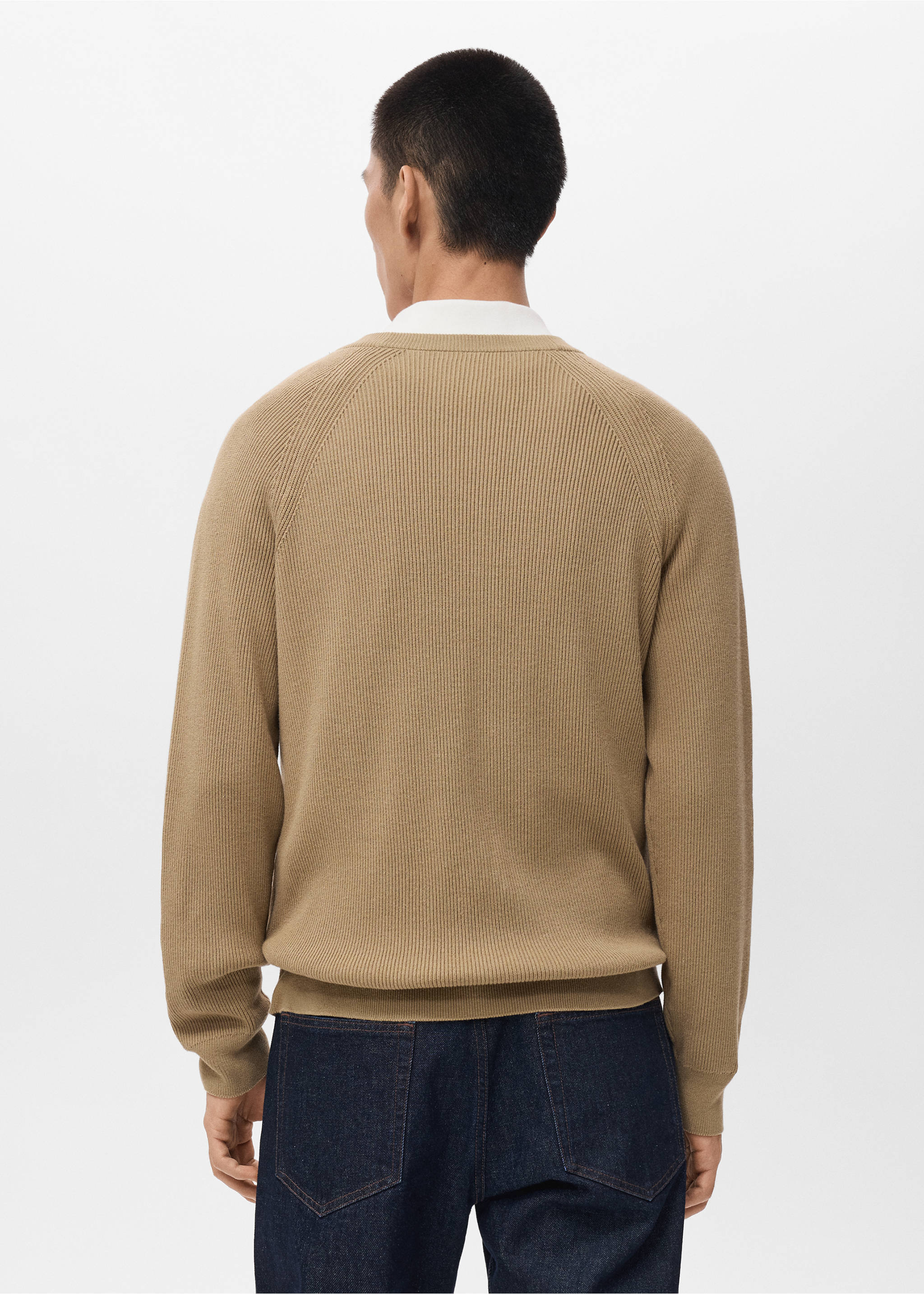 系扣罗纹针织开襟毛衣 - null, 米黄色. Ref: 17035974-00.