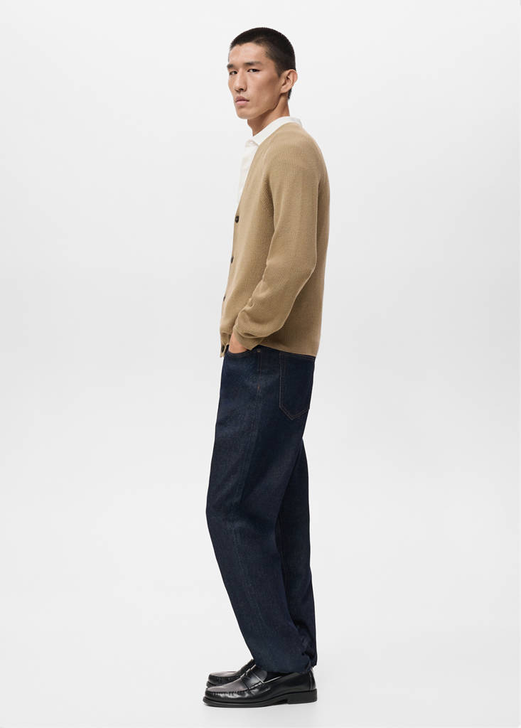 Ribbed knitted cardigan with buttons — Beige