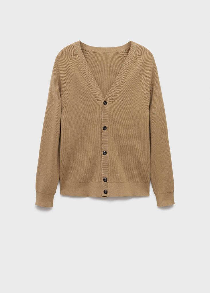 Ribbed knitted cardigan with buttons — Beige