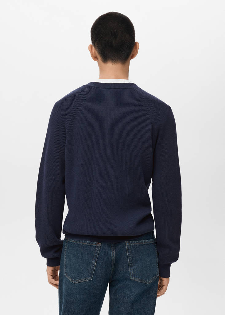 Ribbed knitted cardigan with buttons — Navy