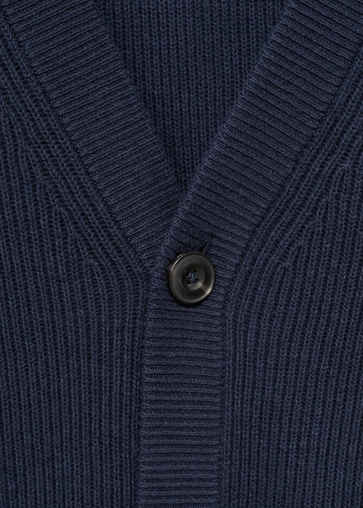 Ribbed knitted cardigan with buttons — Navy