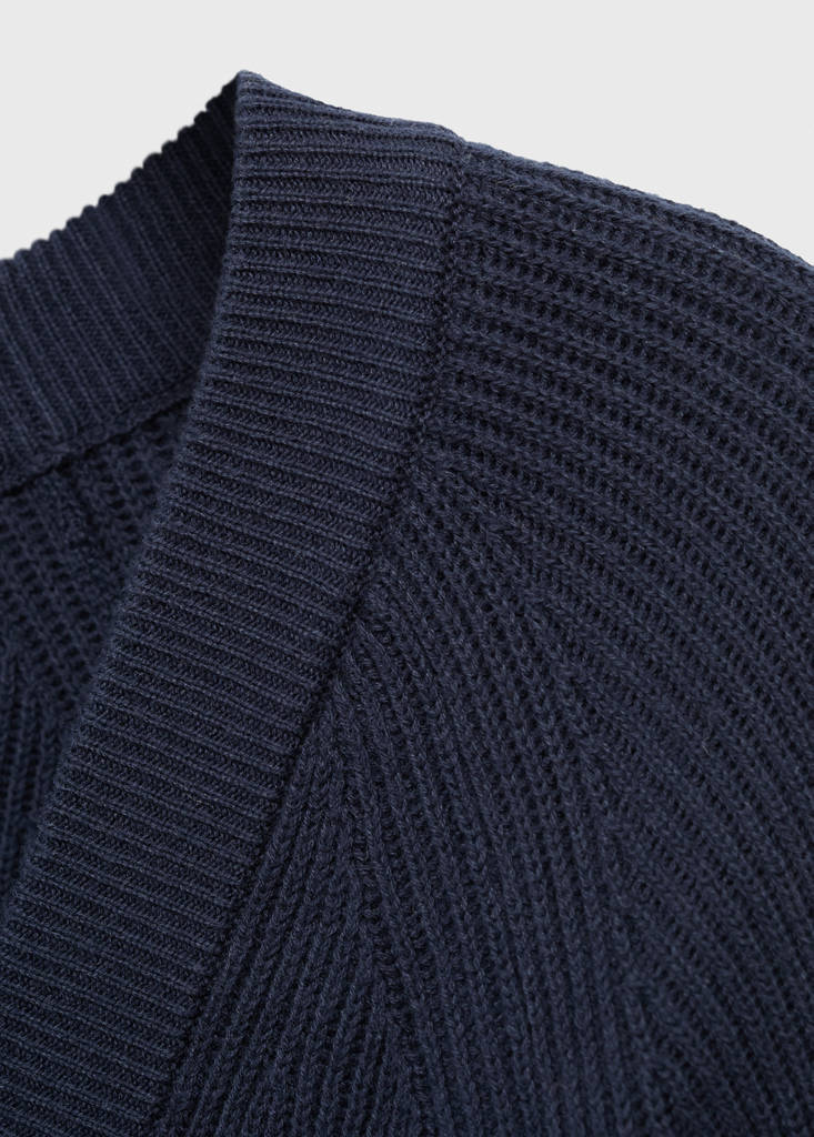Ribbed knitted cardigan with buttons — Navy