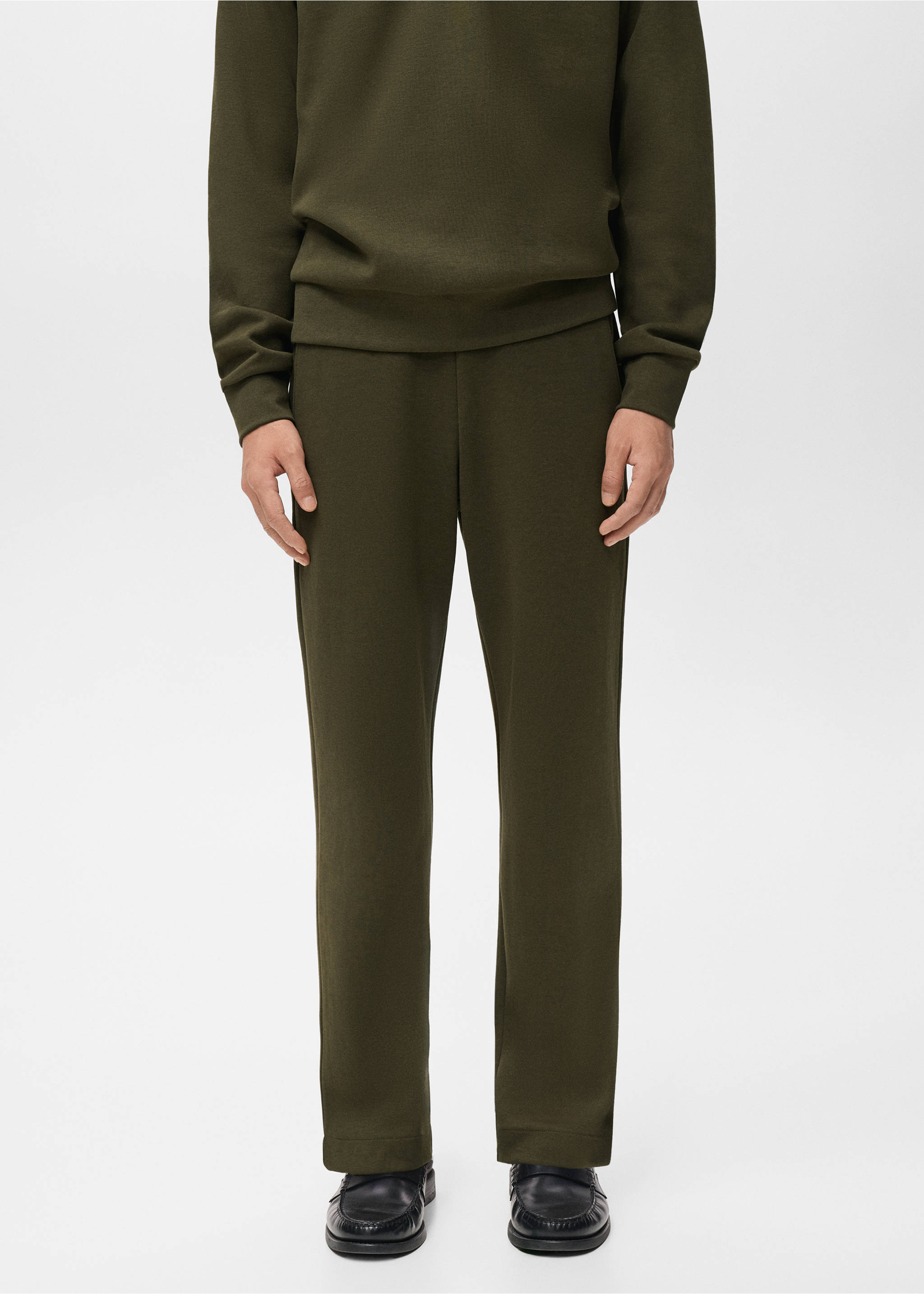 Joggers algodón cintura elástica - Plano medio, Oliva. Ref: 17035978-00.