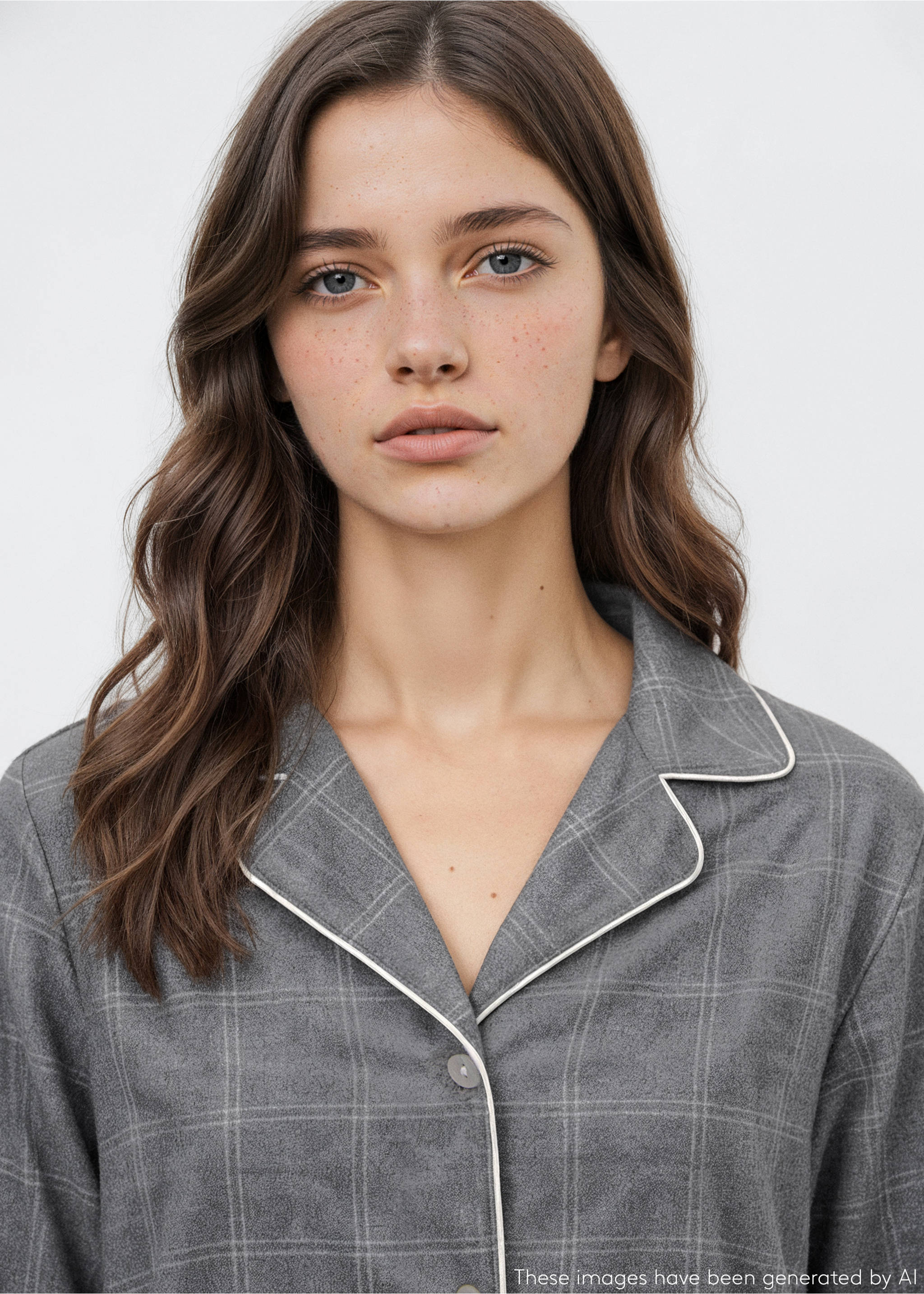 Длинная пижама из двух частей в клетку - Деталь изделия 1, Меланжевый средний серый . Ref: 17035999-00.