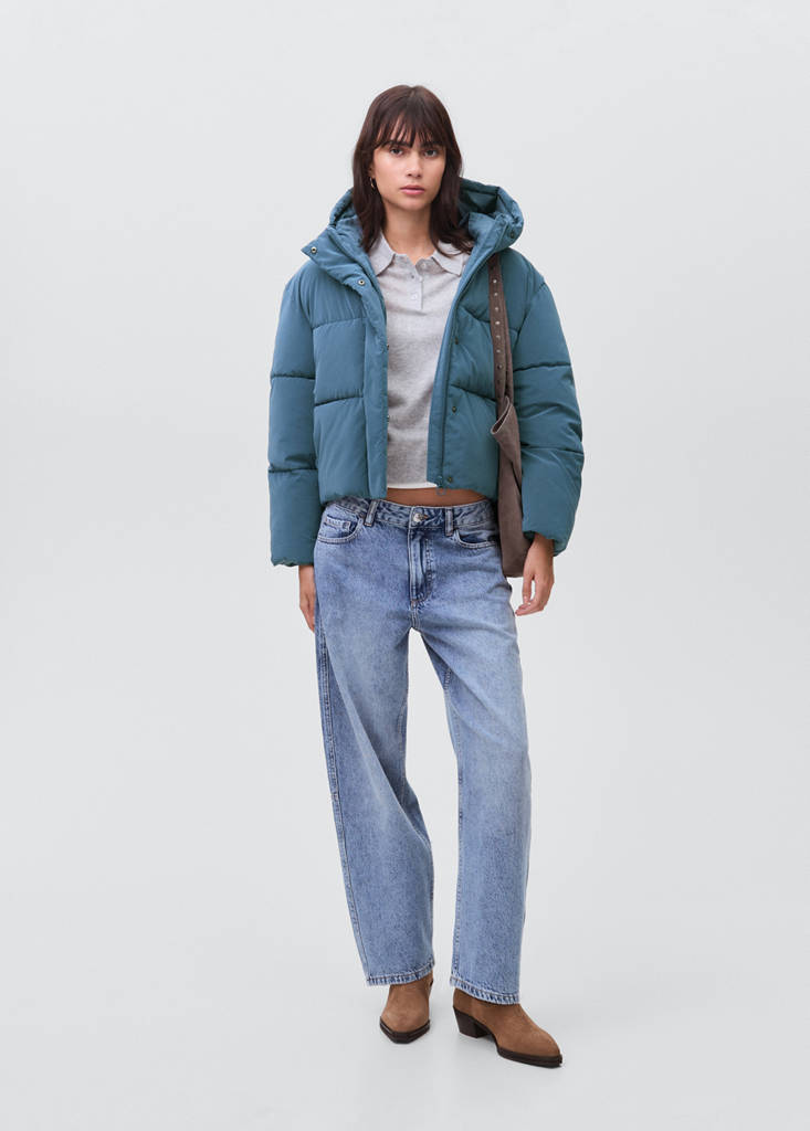 Waxed-effect padded anorak — Blue