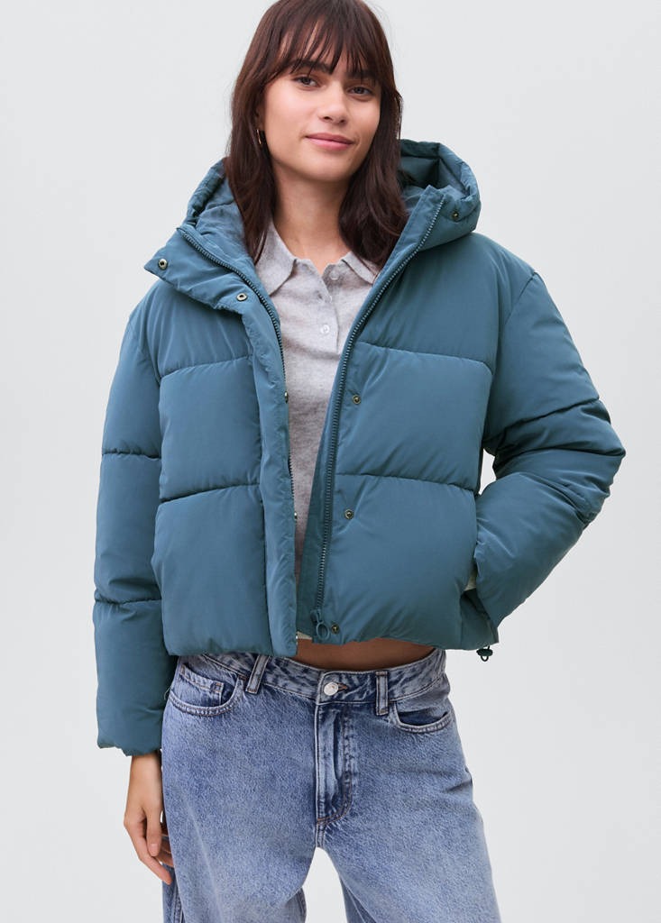Waxed-effect padded anorak — Blue