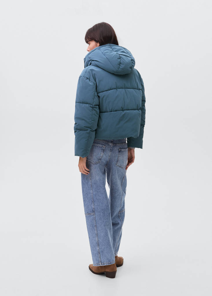 Waxed-effect padded anorak — Blue