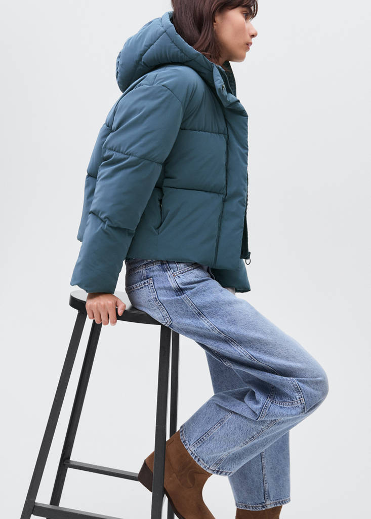 Waxed-effect padded anorak — Blue