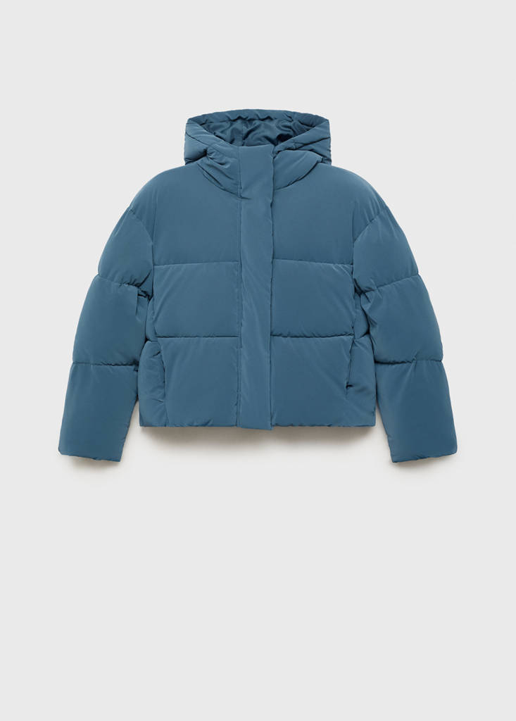 Waxed-effect padded anorak — Blue