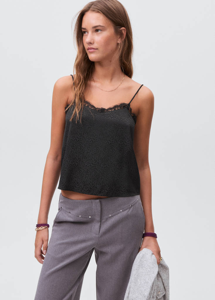 Leopard-print lace top — Black