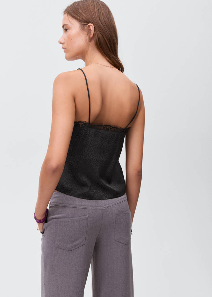 Leopard-print lace top — Black