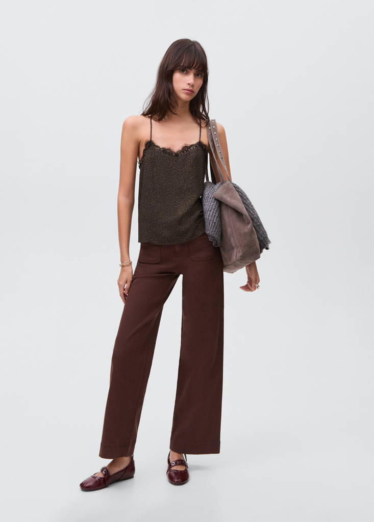 Leopard-print lace top — Brown