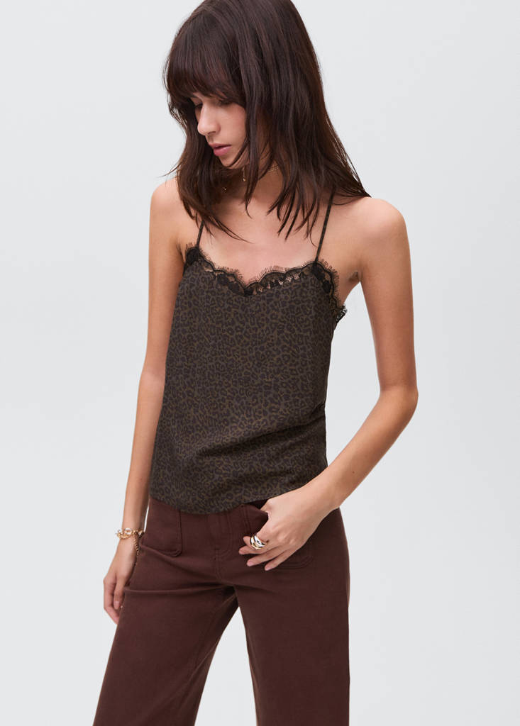 Leopard-print lace top — Brown
