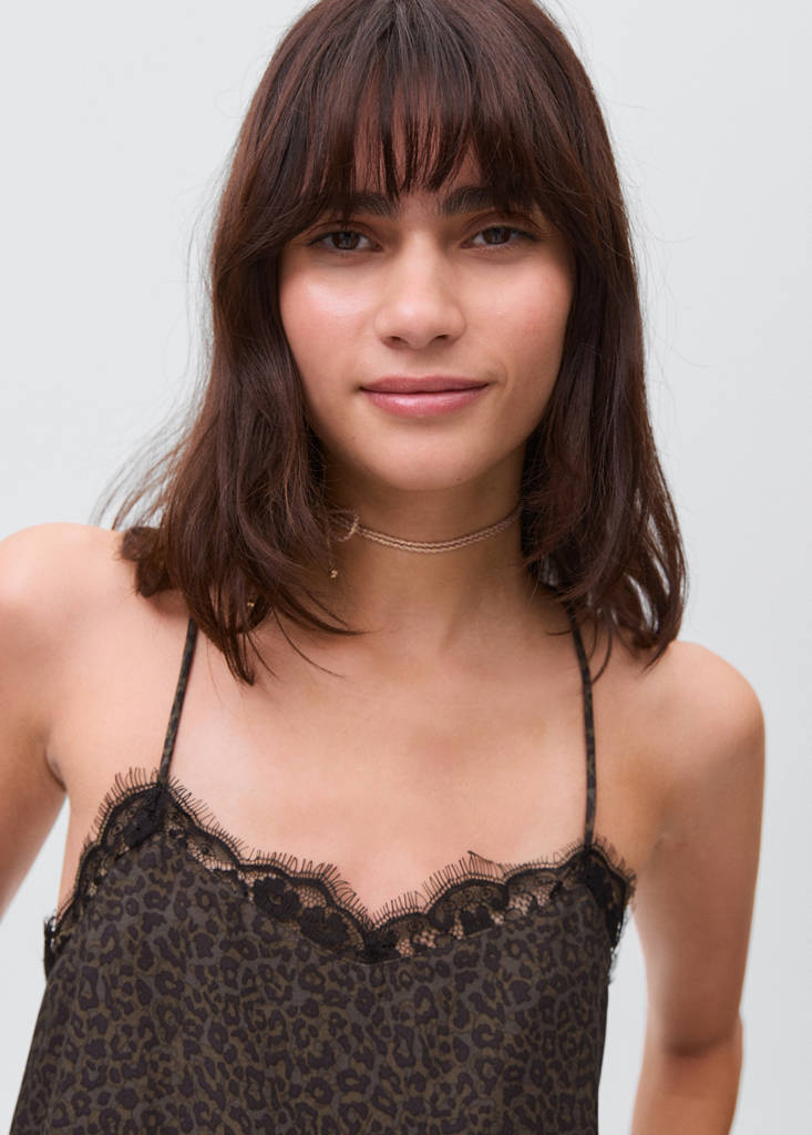 Leopard-print lace top — Brown