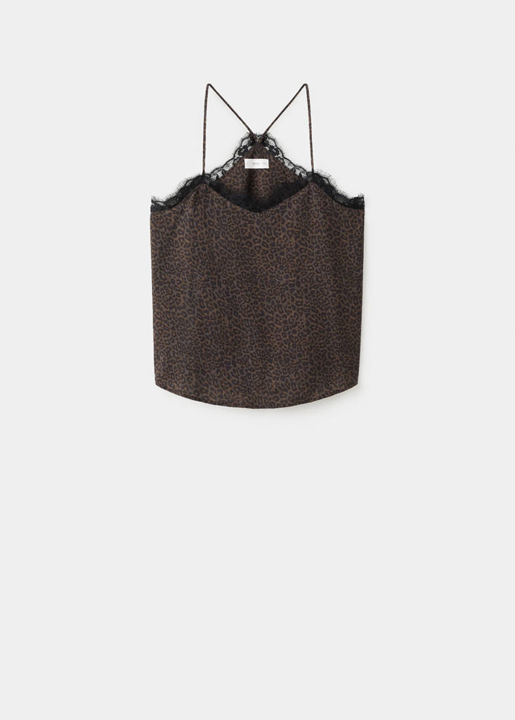 Leopard-print lace top — Brown