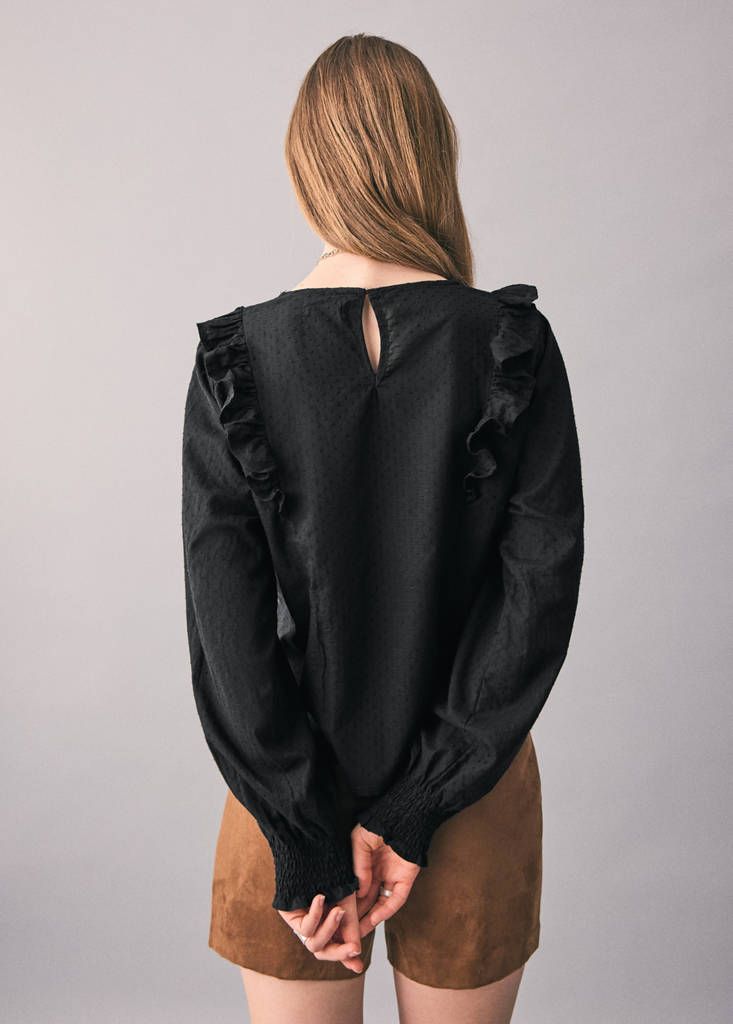 Ruffled embroidered blouse — Black