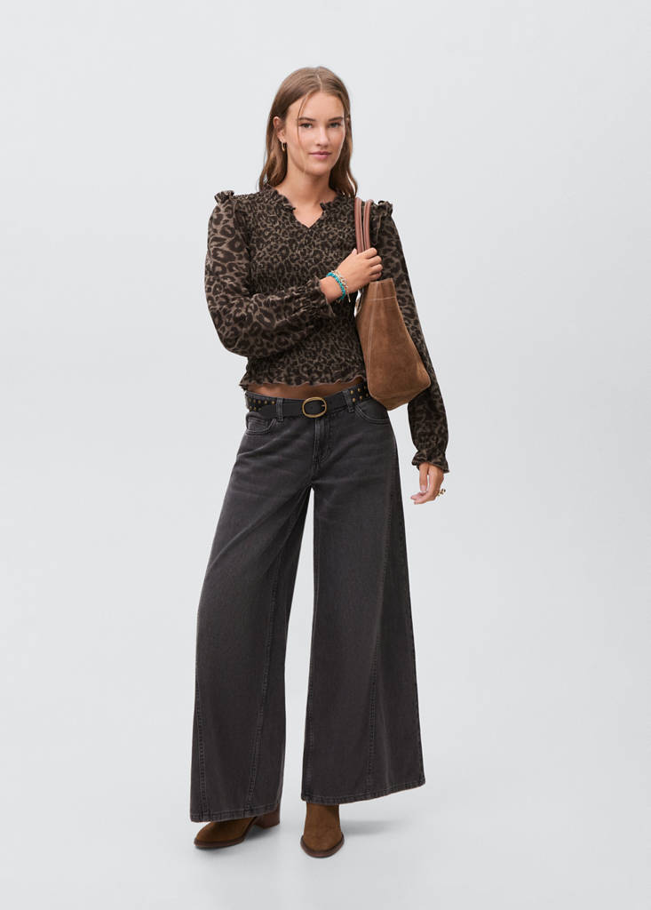 Leopard-print flowy blouse — Brown