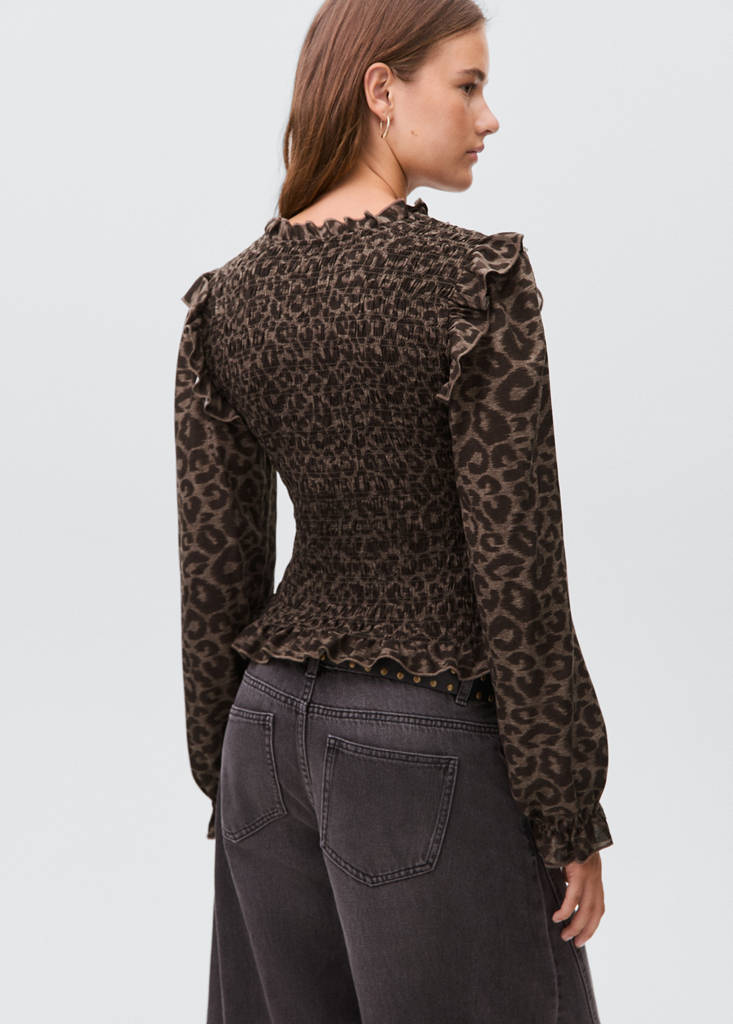 Leopard-print flowy blouse — Brown