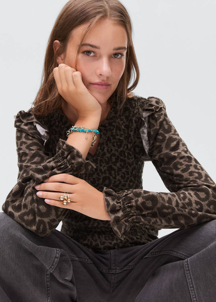 Leopard-print flowy blouse — Brown
