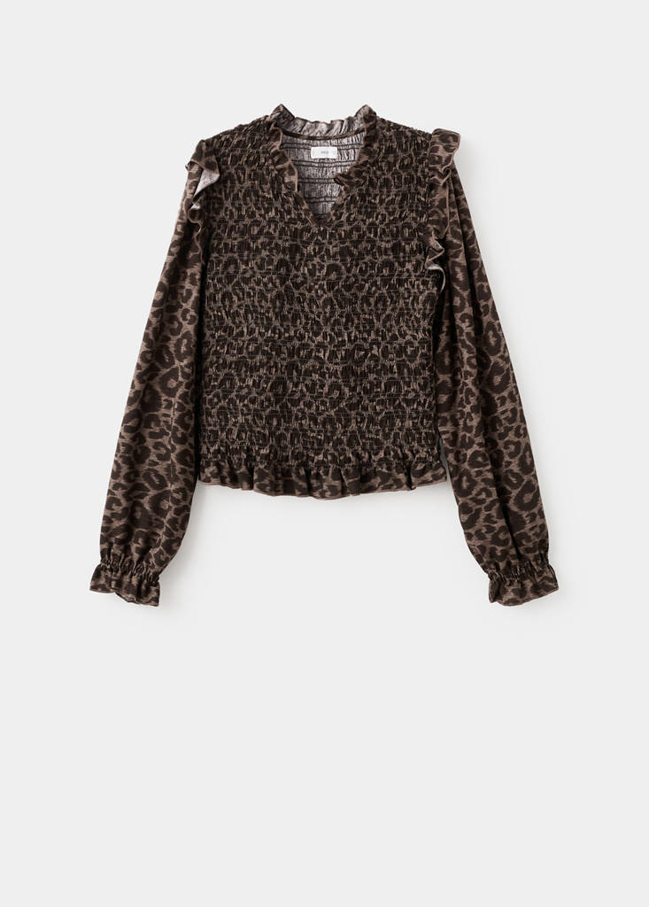 Leopard-print flowy blouse — Brown