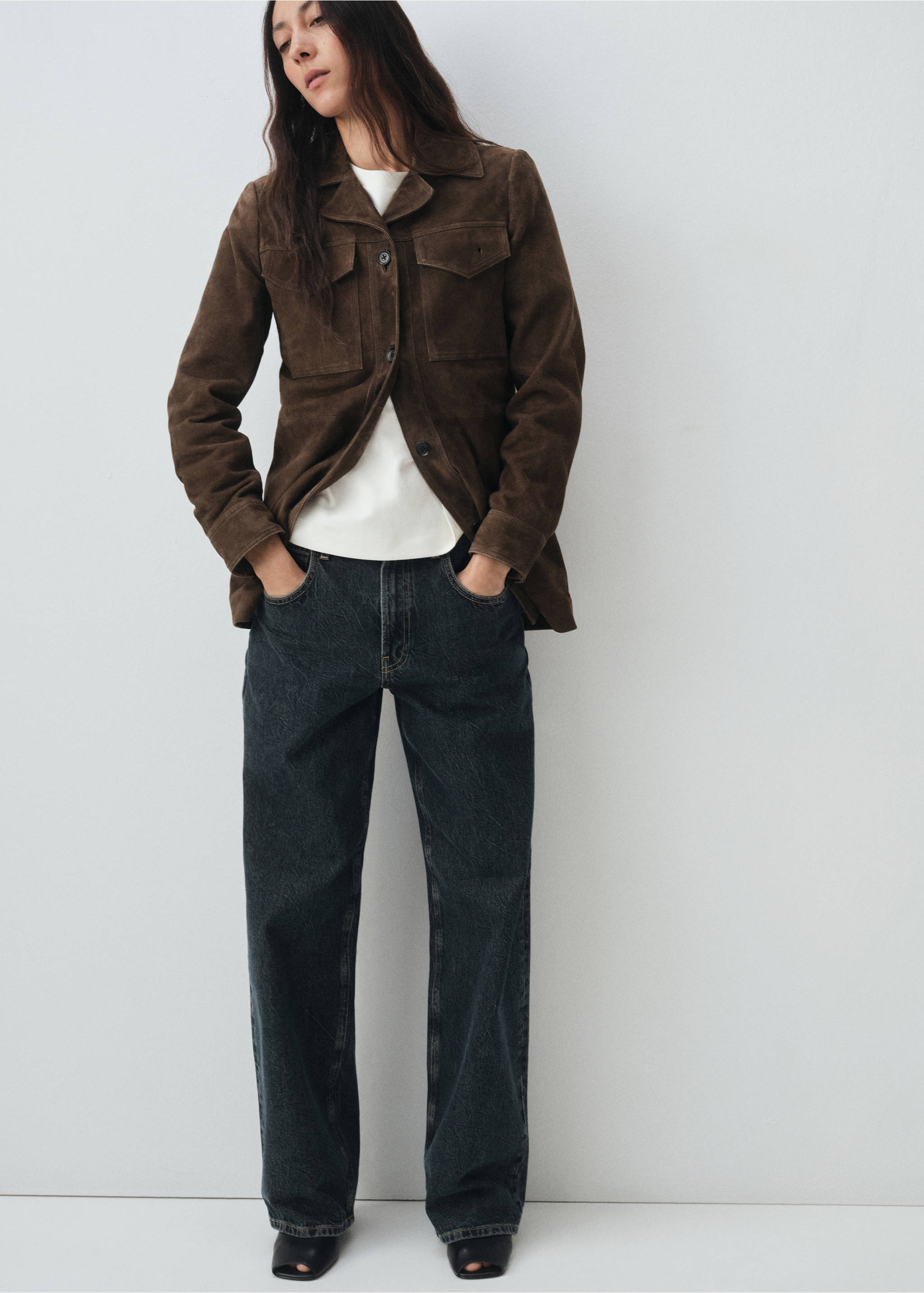 Veste 100 % daim à poches - Détail de l'article 2, Kaki. Ref: 17036345-00.