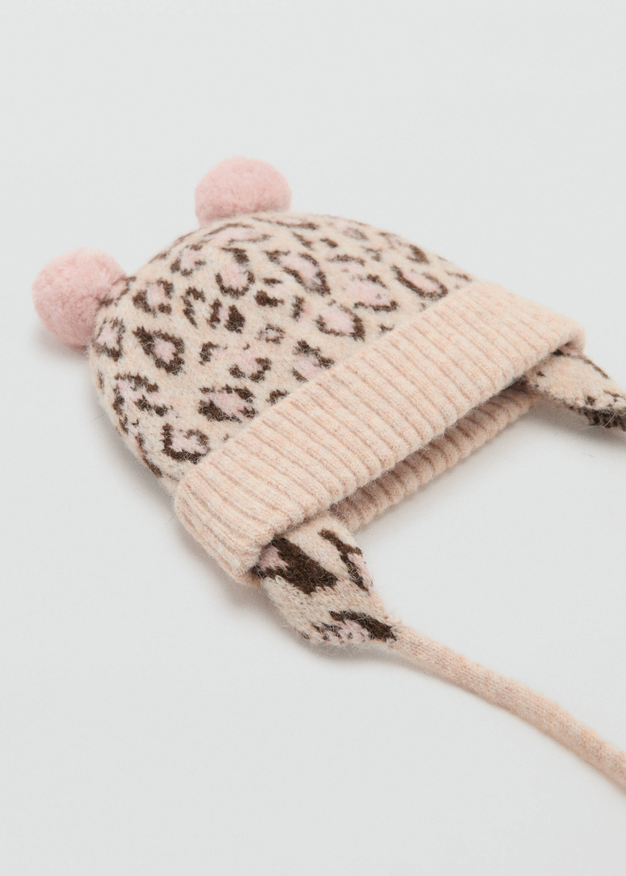 Leopard-print beanie with pom-poms - Medium plane