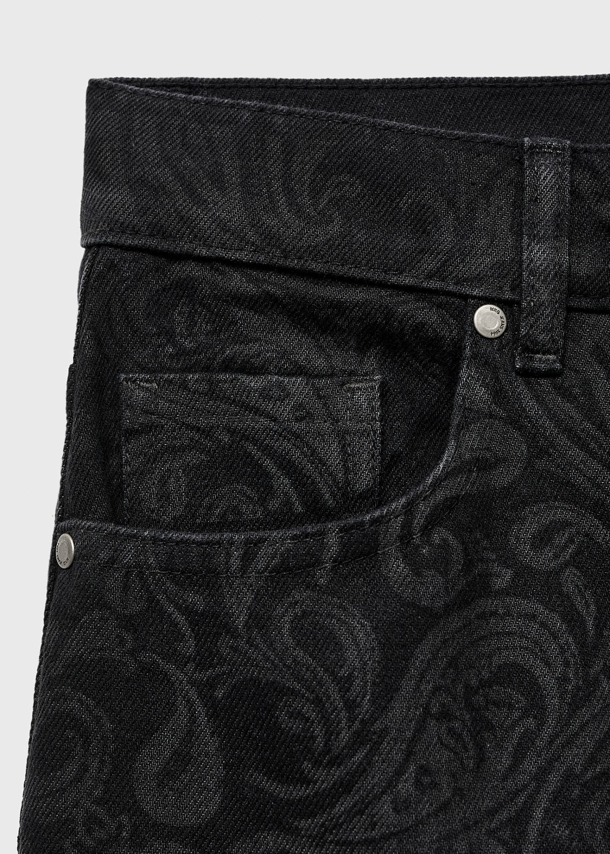 Wide leg paisley-print jeans — Black denim