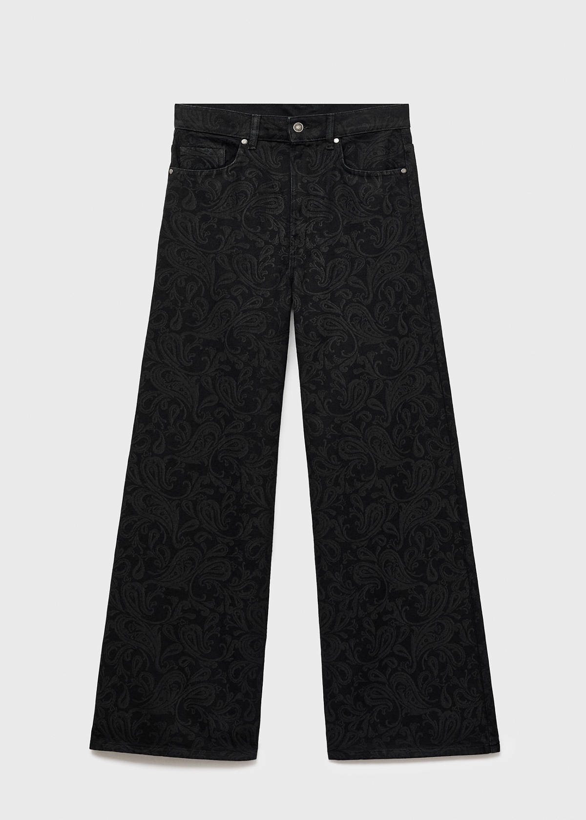 Wide leg paisley-print jeans — Black denim
