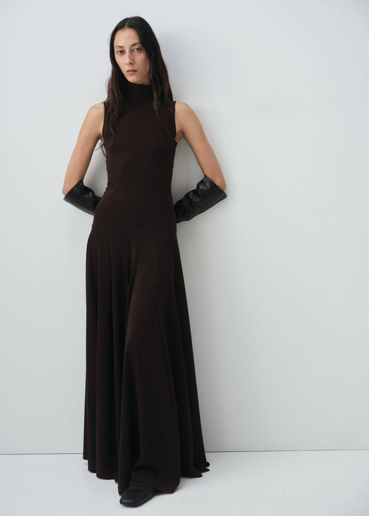 MANGO - Robe godets ouverture au dos marron - L