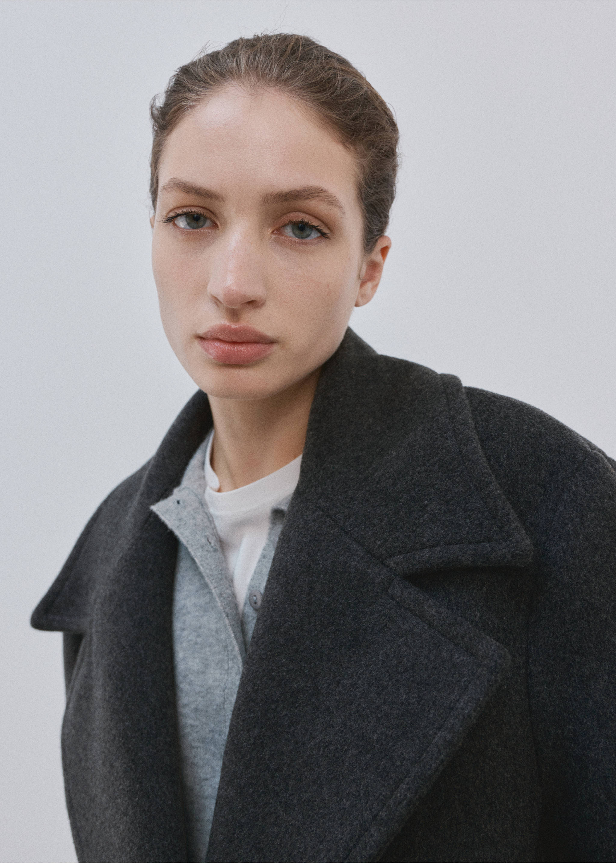 Double-breasted wool coat - Details of the article 1, Grey. Ref: 17036363-00.