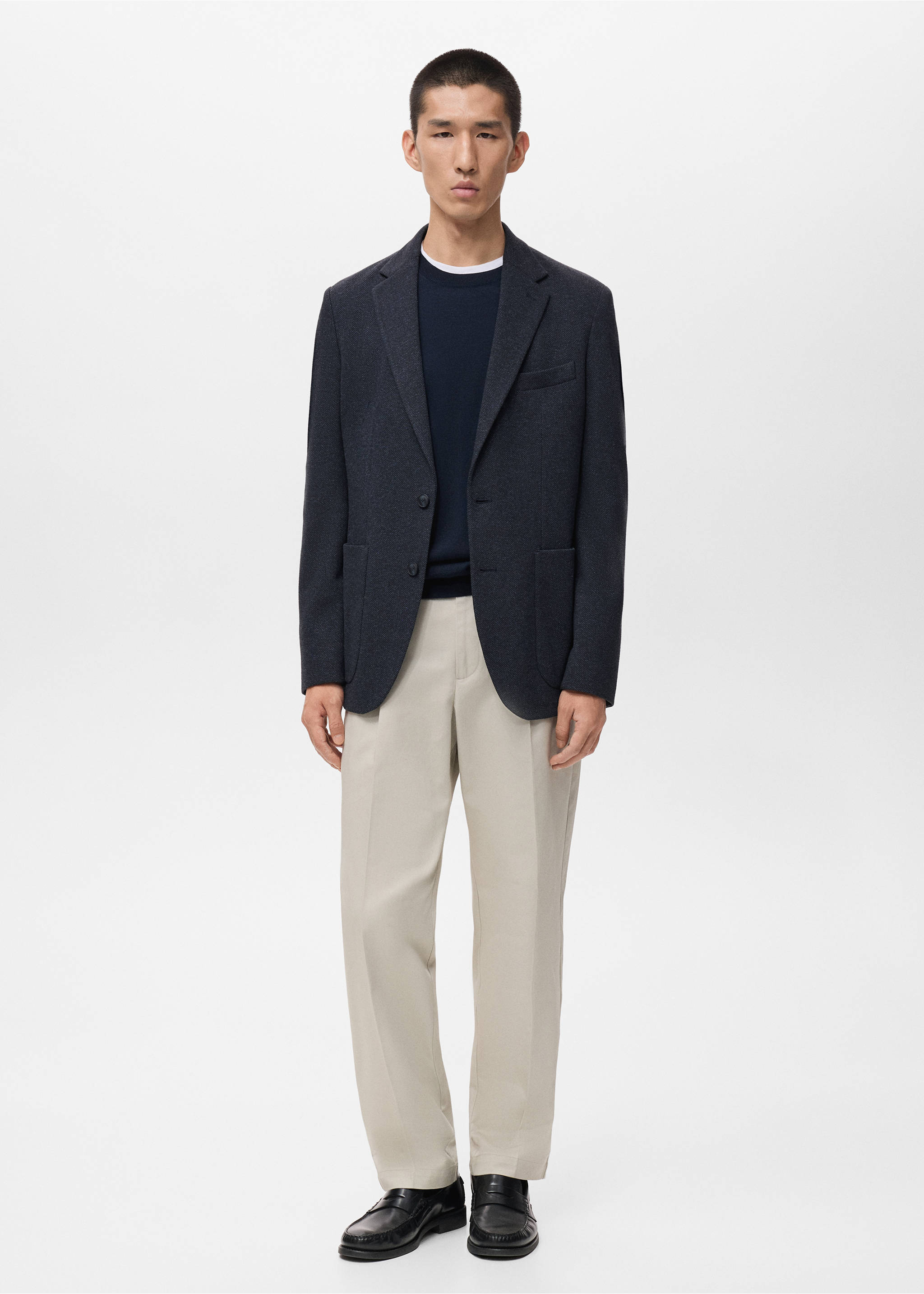 Slim-fit herringbone tailored jacket - General plane, Navy. Ref: 17036723-00.