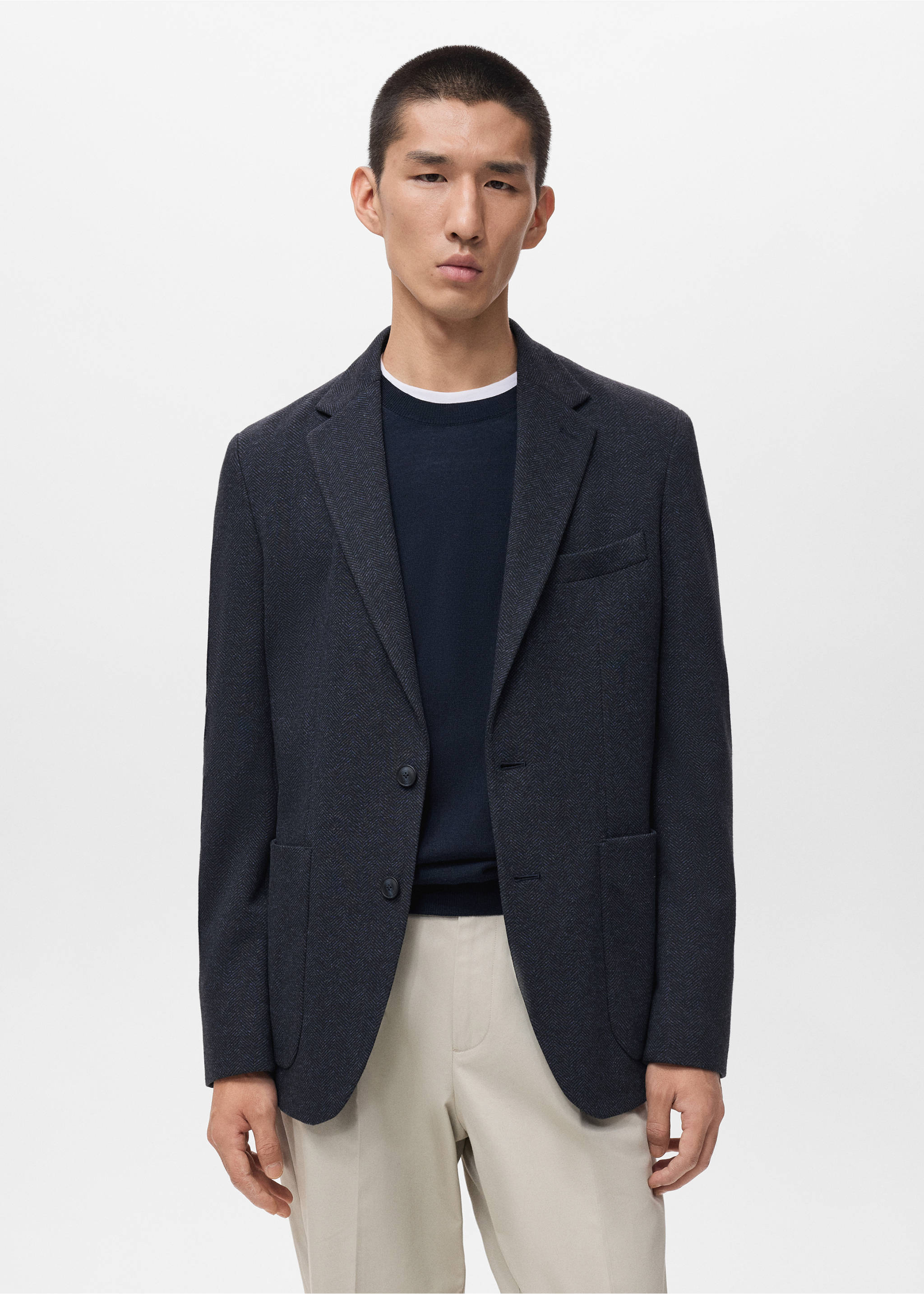 Slim-fit herringbone tailored jacket - Medium plane, Navy. Ref: 17036723-00.