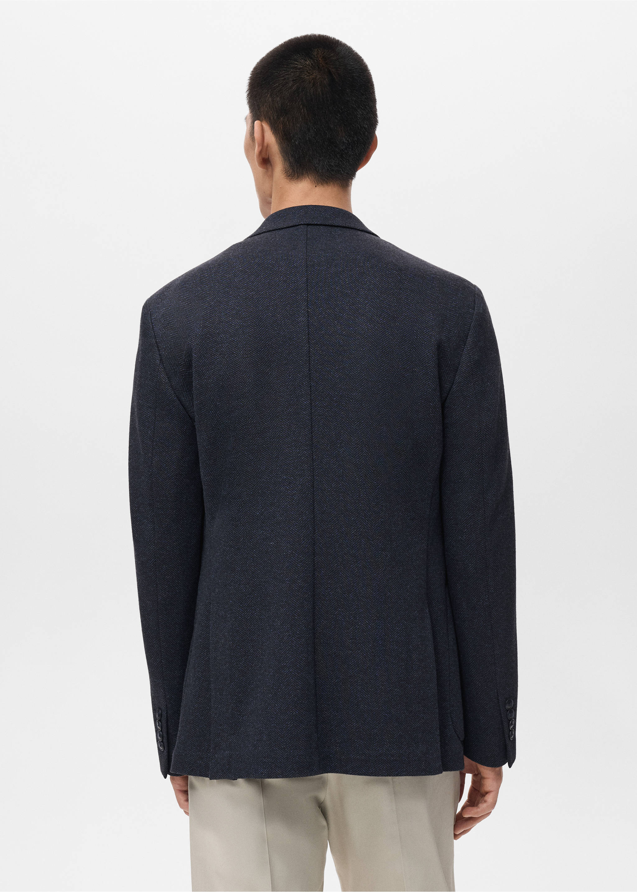 Slim-fit herringbone tailored jacket - Reverse of the article, Navy. Ref: 17036723-00.