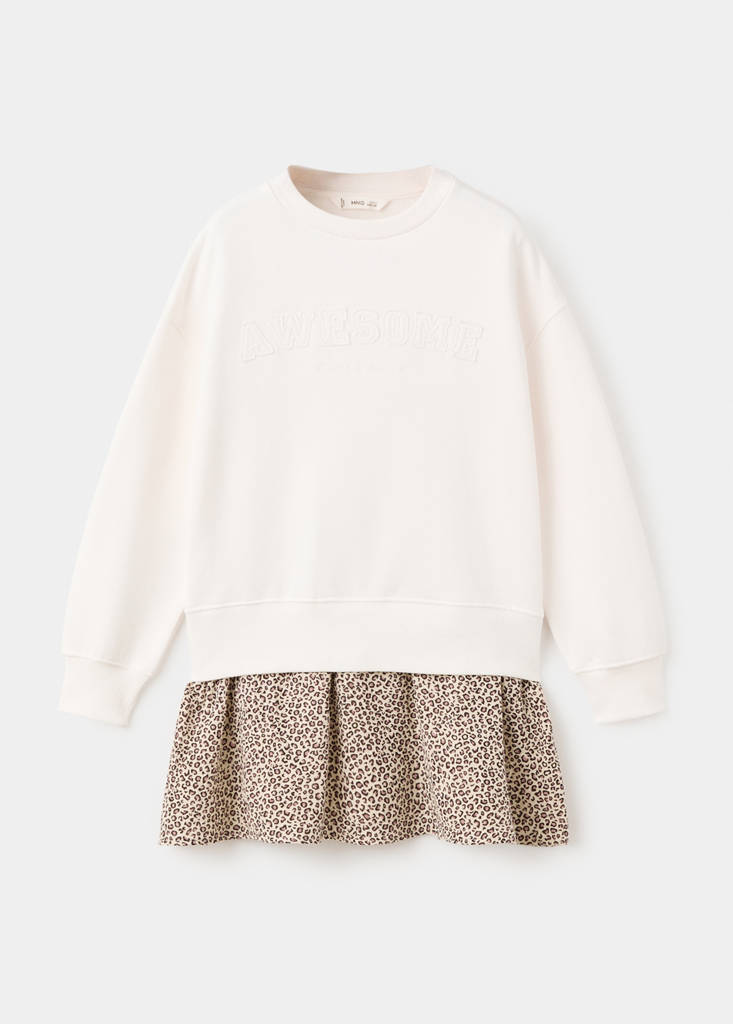MANGO KIDS - Robe effet sweat léopard blanc cassé - 11-12 ans - Fille