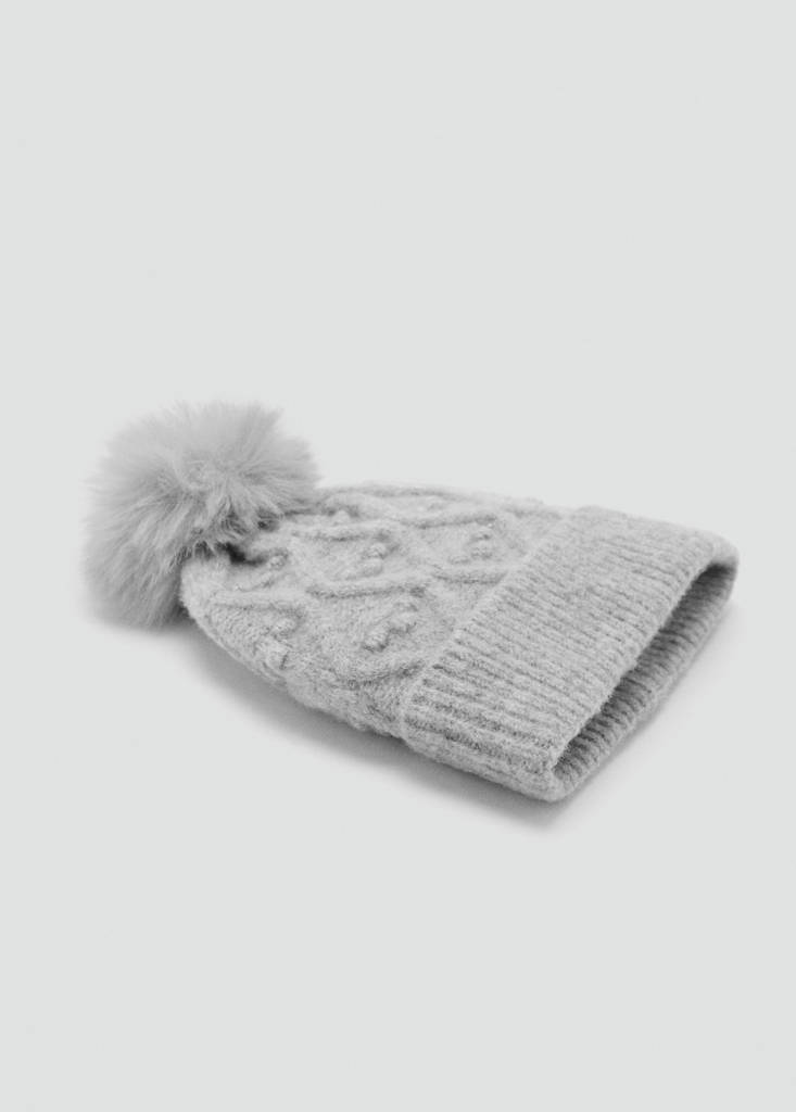 Textured hat with pom-pom — Grey