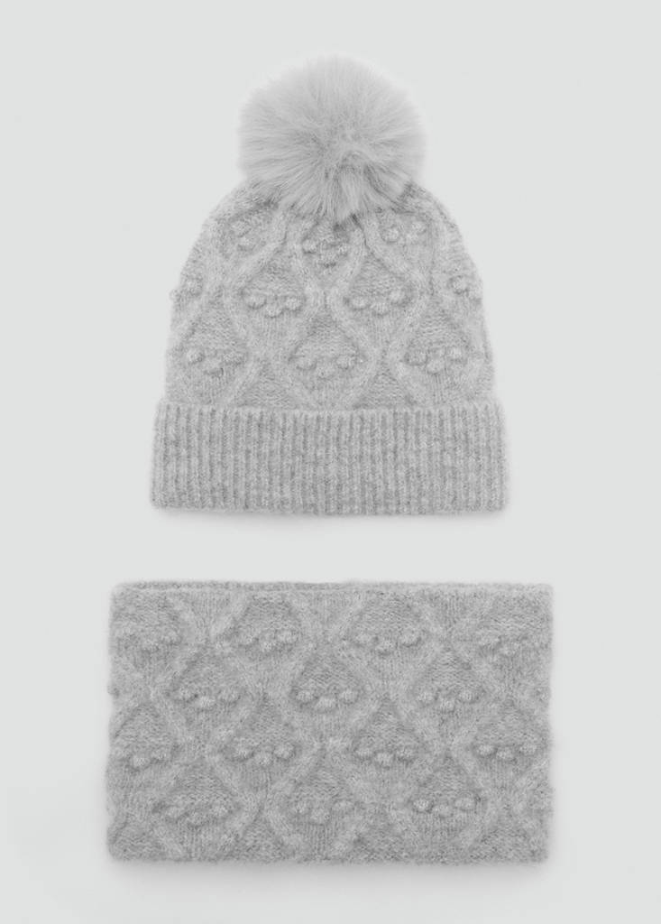 Textured hat with pom-pom — Grey