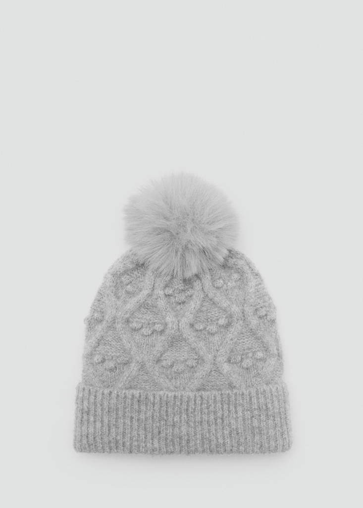 Textured hat with pom-pom — Grey