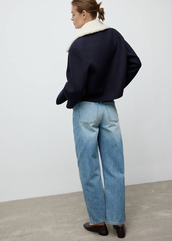 Wool-blend jacket with shearling-blend collar — Navy