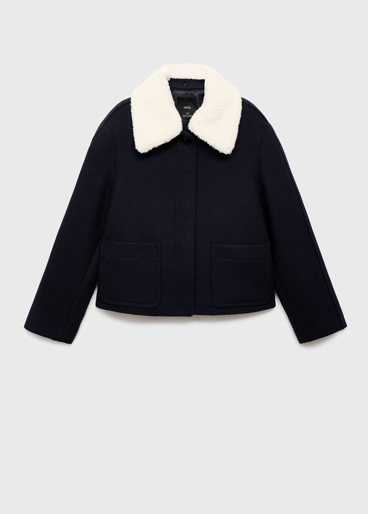 Wool-blend jacket with shearling-blend collar — Navy