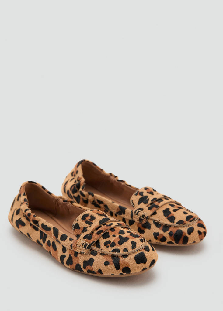 Leopard-print leather moccasins — Medium Brown