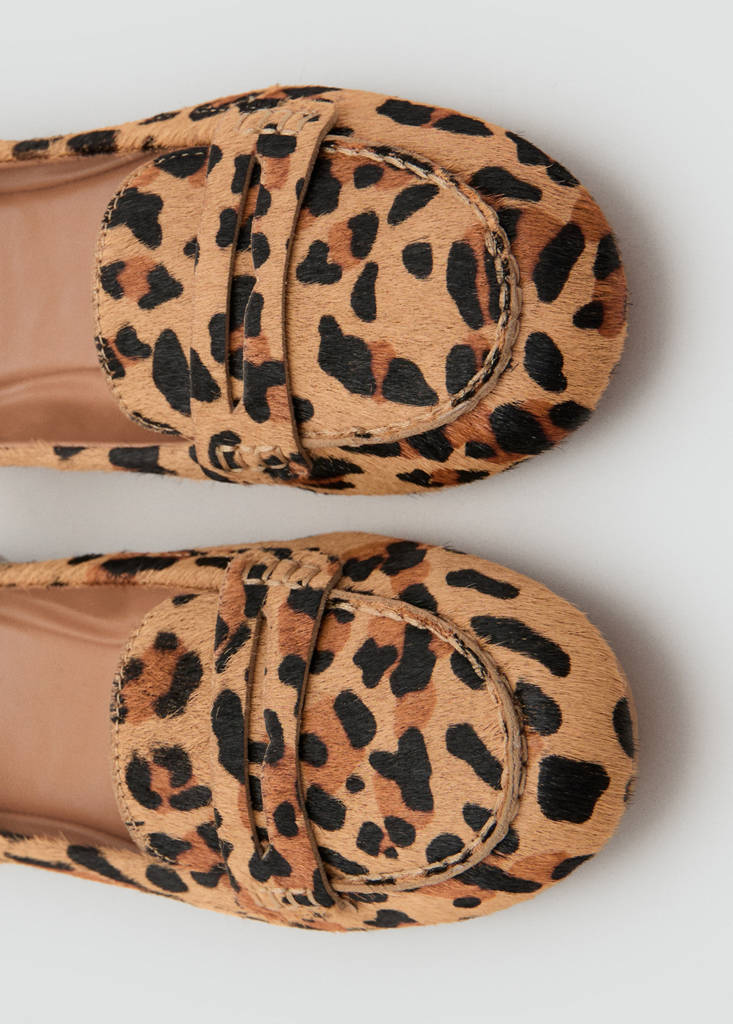 Leopard-print leather moccasins — Medium Brown