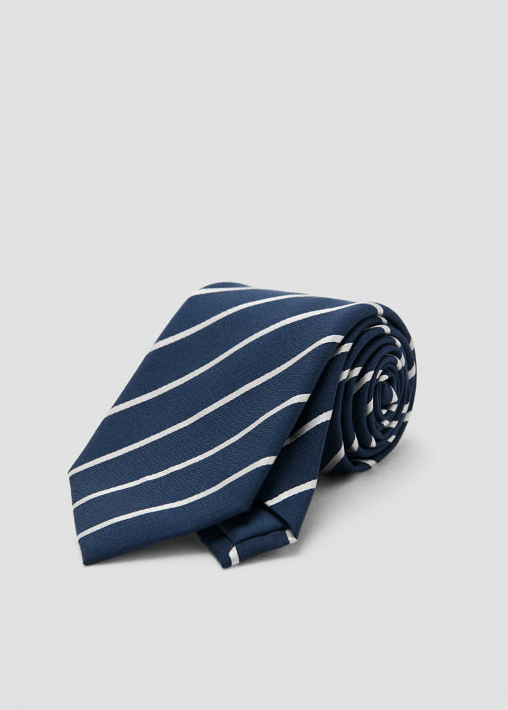 Striped silk cotton tie — Night Blue