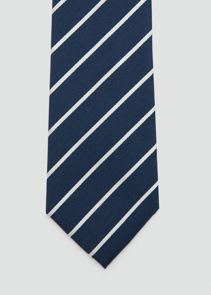 Striped silk cotton tie — Night Blue