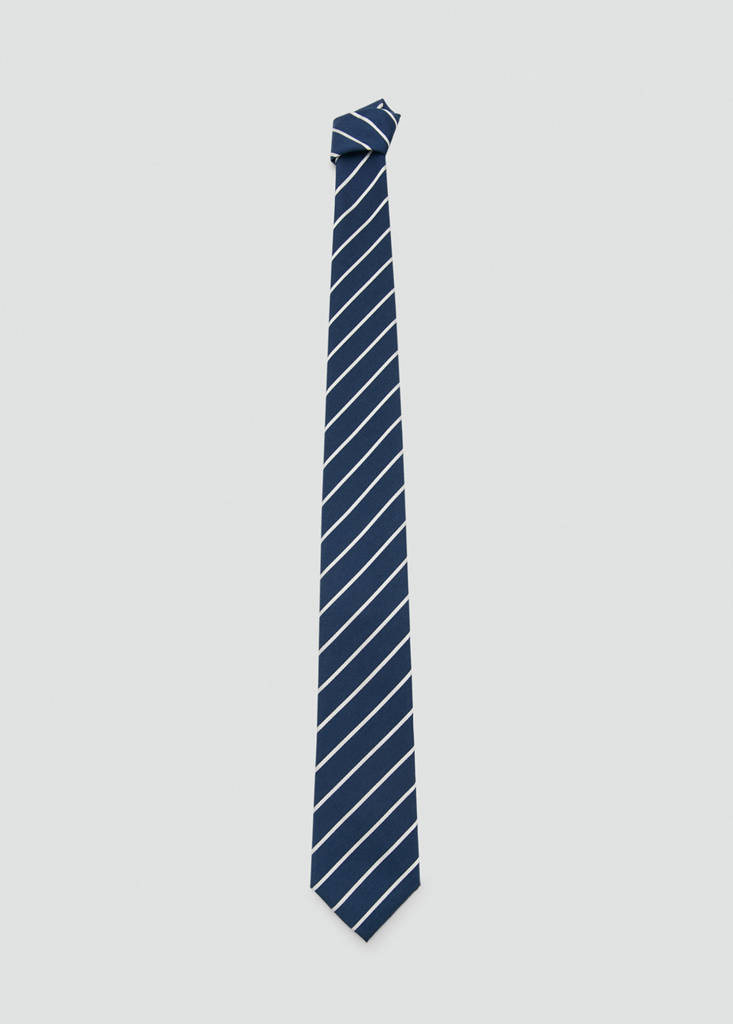 Striped silk cotton tie — Night Blue