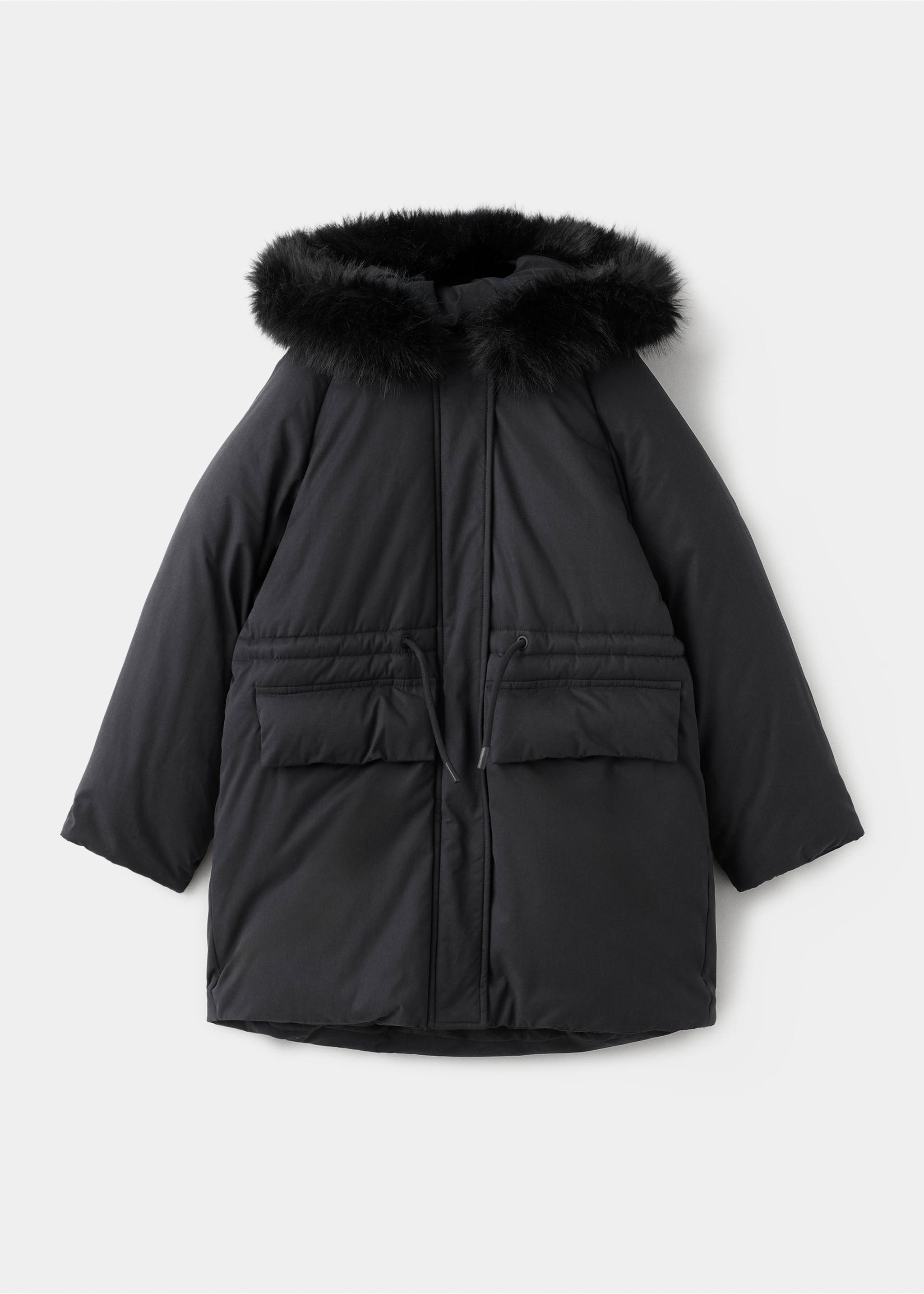 Anorak with shearling-effect hood - Article without model, Black. Ref: 17037761-00.