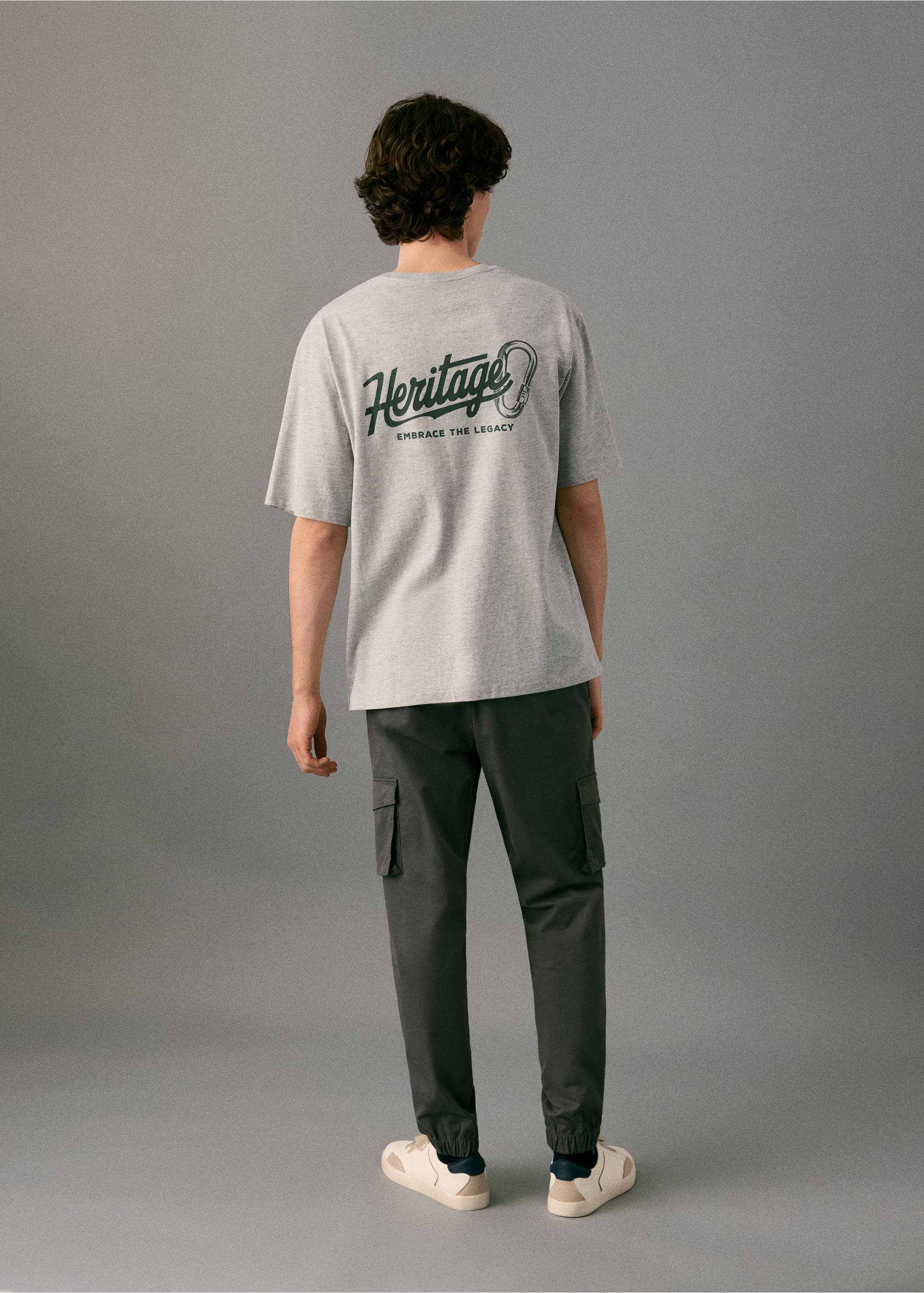 Printed cotton-blend T-shirt - Reverse of the article, Medium Heather Grey. Ref: 17037762-00.