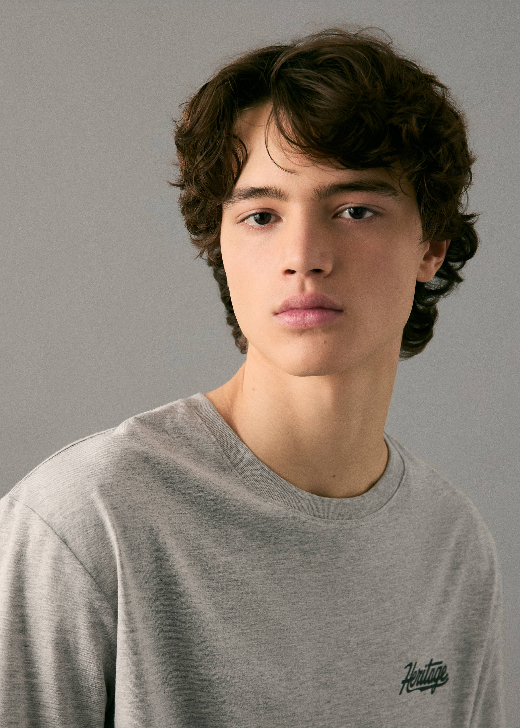 Printed cotton-blend T-shirt - Details of the article 1, Medium Heather Grey. Ref: 17037762-00.