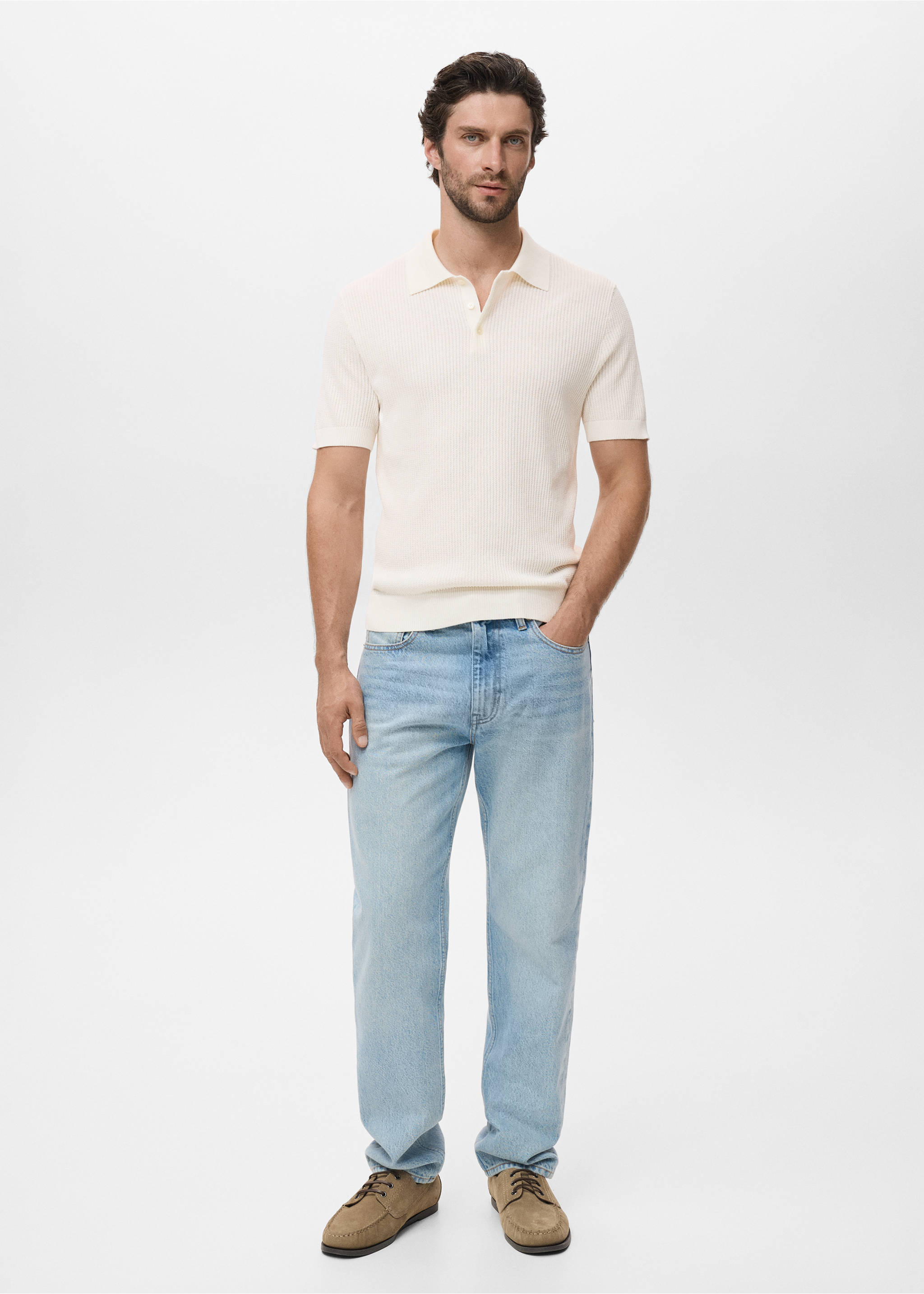 Ribbed knit polo shirt - General plane, Off White. Ref: 17037763-00.