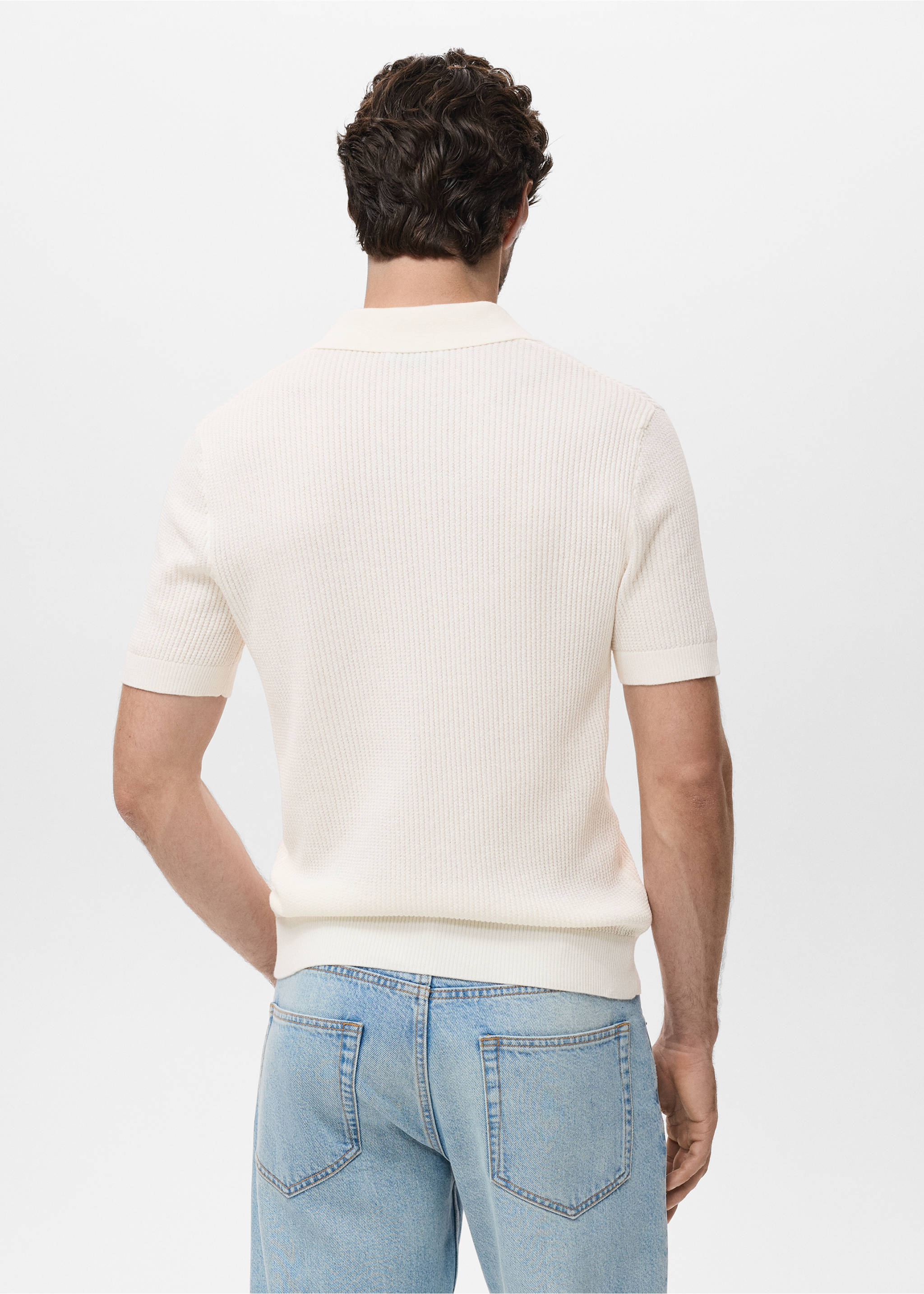Ribbed knit polo shirt - Reverse of the article, Off White. Ref: 17037763-00.